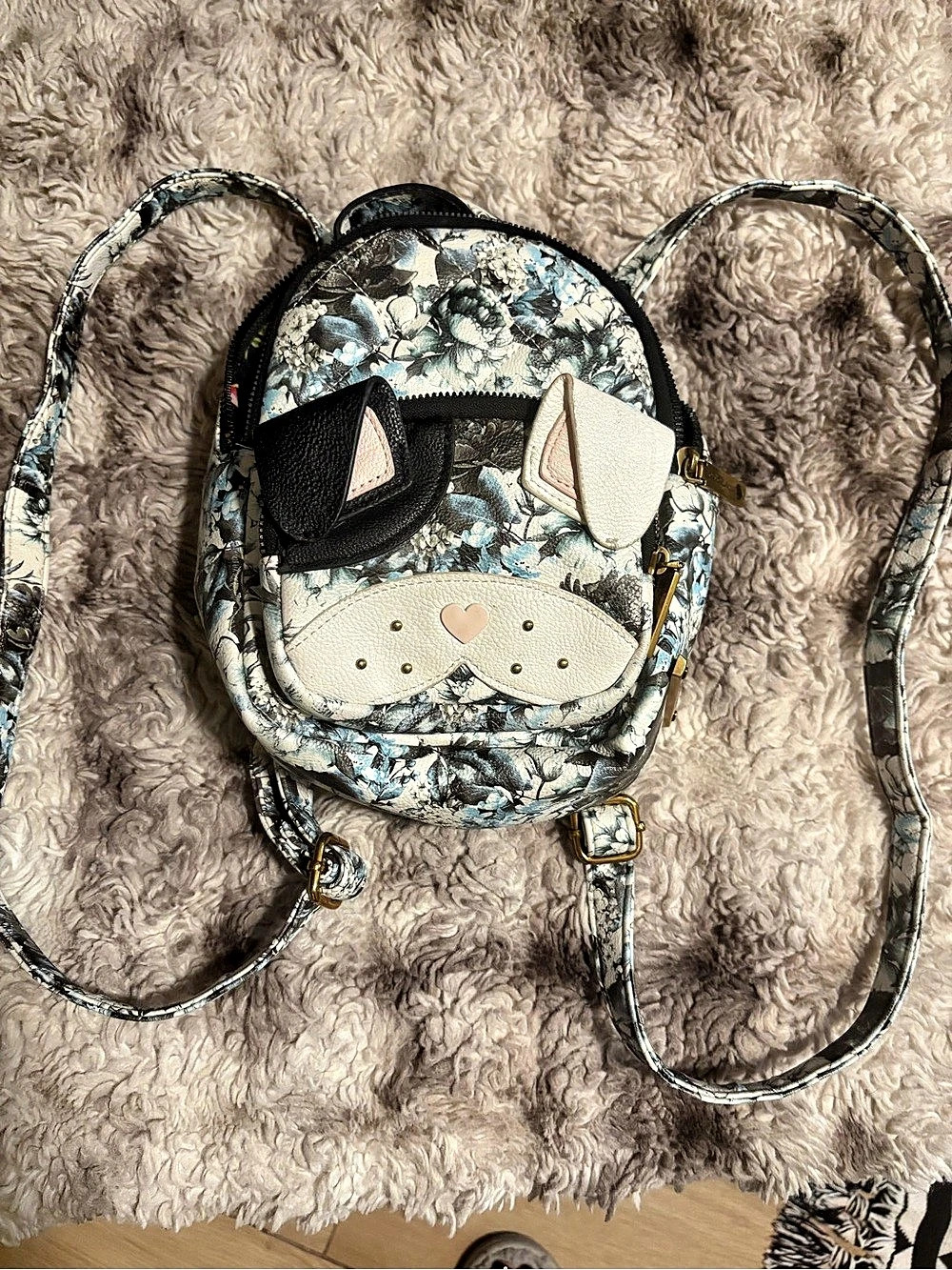Betsey Johnson Kitsch Puppy Dog Floral Mini Backpack Blue & Black